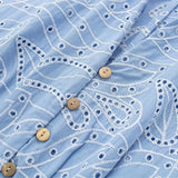 Chic Embroidery Shirt Dress Woman Blue