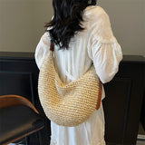 Woven Bag Women  Casual Large Capacity Handmade Straw Shoulder  Purse