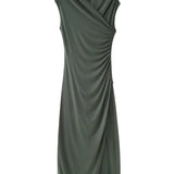 Pleated Long Dresses Woman Sleeveless Bodycon Dresses For Women Summer Draped Elegant Chic Woman Evening Dress New