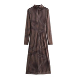 Woman Print Tulle Dress  Autumn Woman Sleeveless Vintage Bodycon Dress Women Ruched Midi Elegant Dresses