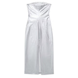 Metallic Luster  Dress Woman Off Shoulder Bodycon Dress