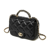 Metal chain diamond grid handbag