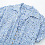 Chic Embroidery Shirt Dress Woman Blue
